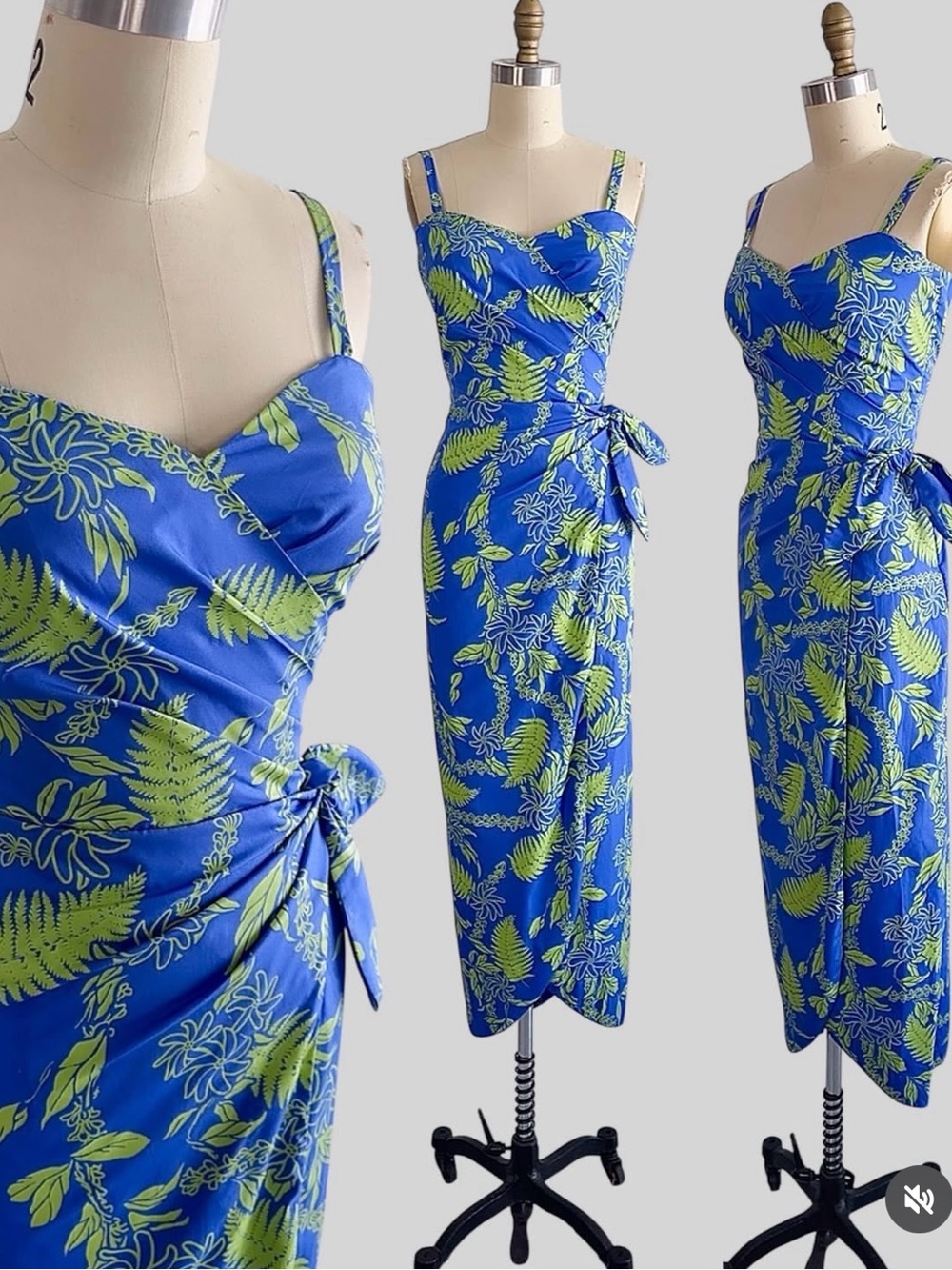 NWOT Vintage Princess Kaiulani Tropical Blue & Lime Dress